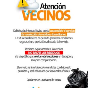 Suspendieron la recolección de residuos domiciliarios en Morteros por las lluvias