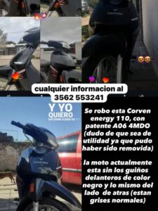 Morteros 🚨 Robaron una moto Corven negra de zona céntrica
