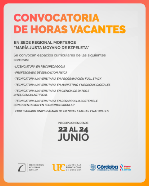 UPC Sede Regional Morteros abre nueva convocatoria para cobertura de horas vacantes